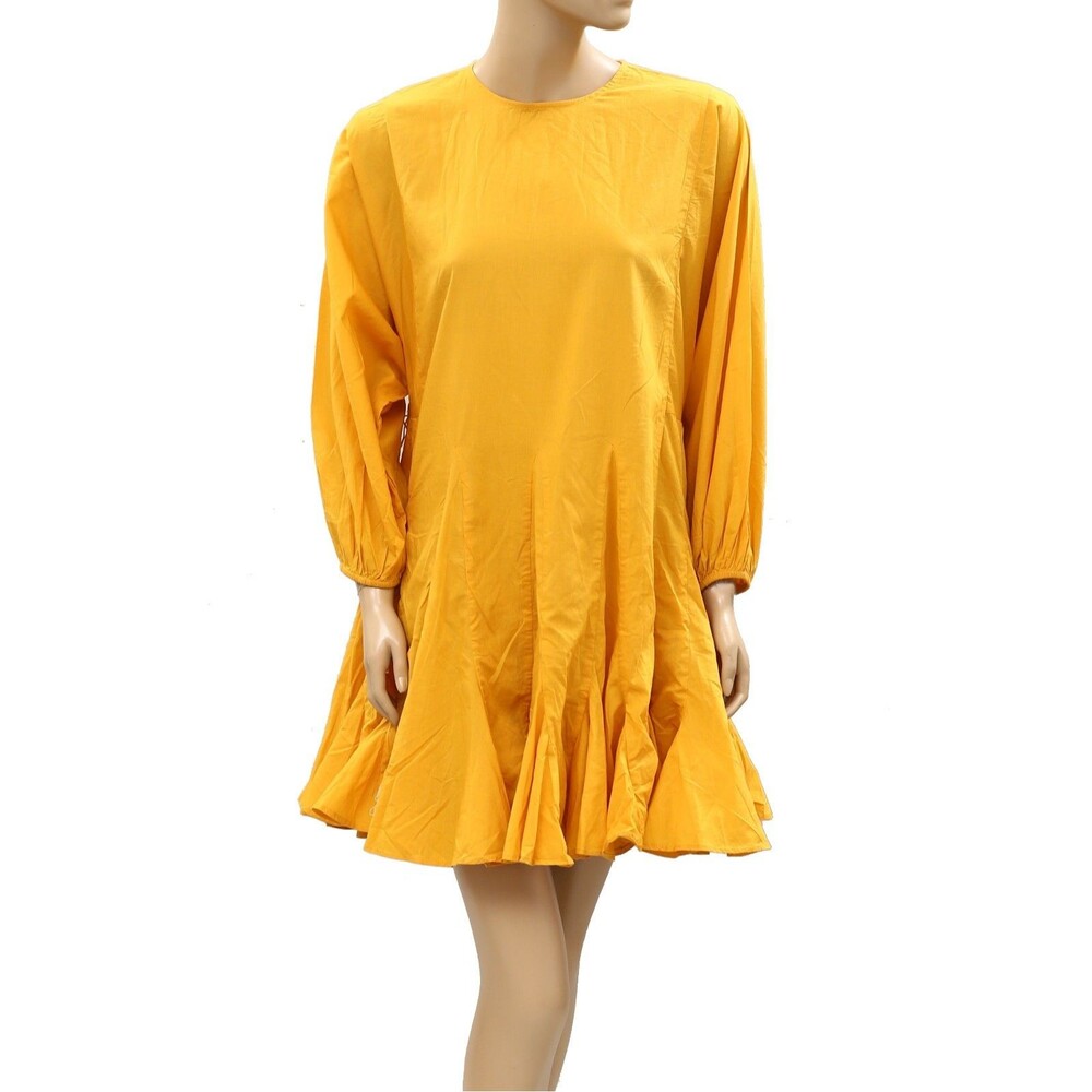 Rhode Resort Ella Mini Dress Godet Trapeze Long Sleeve Cotton Solid S 286346